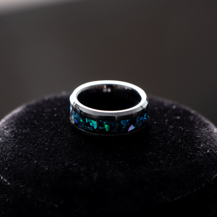 Black opal chalcedony abalone Handmade Ring