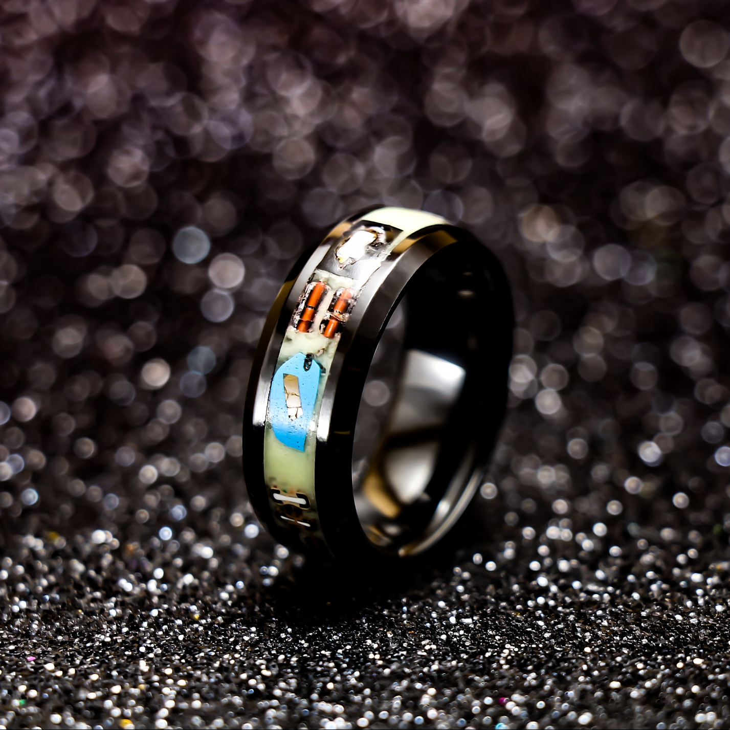 Glow in the dark modern wedding ring