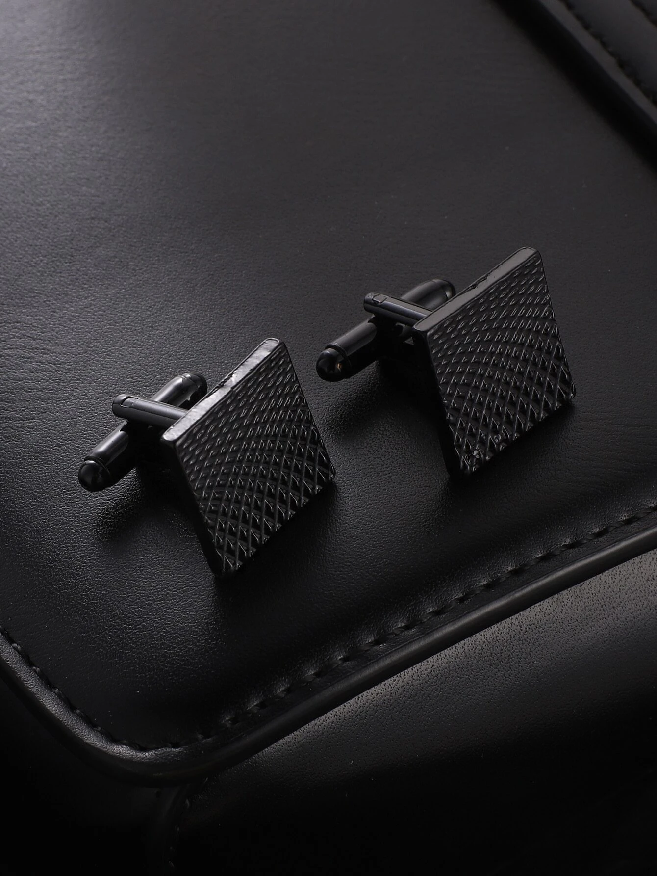 Personalized Cufflinks in Black on leather bag