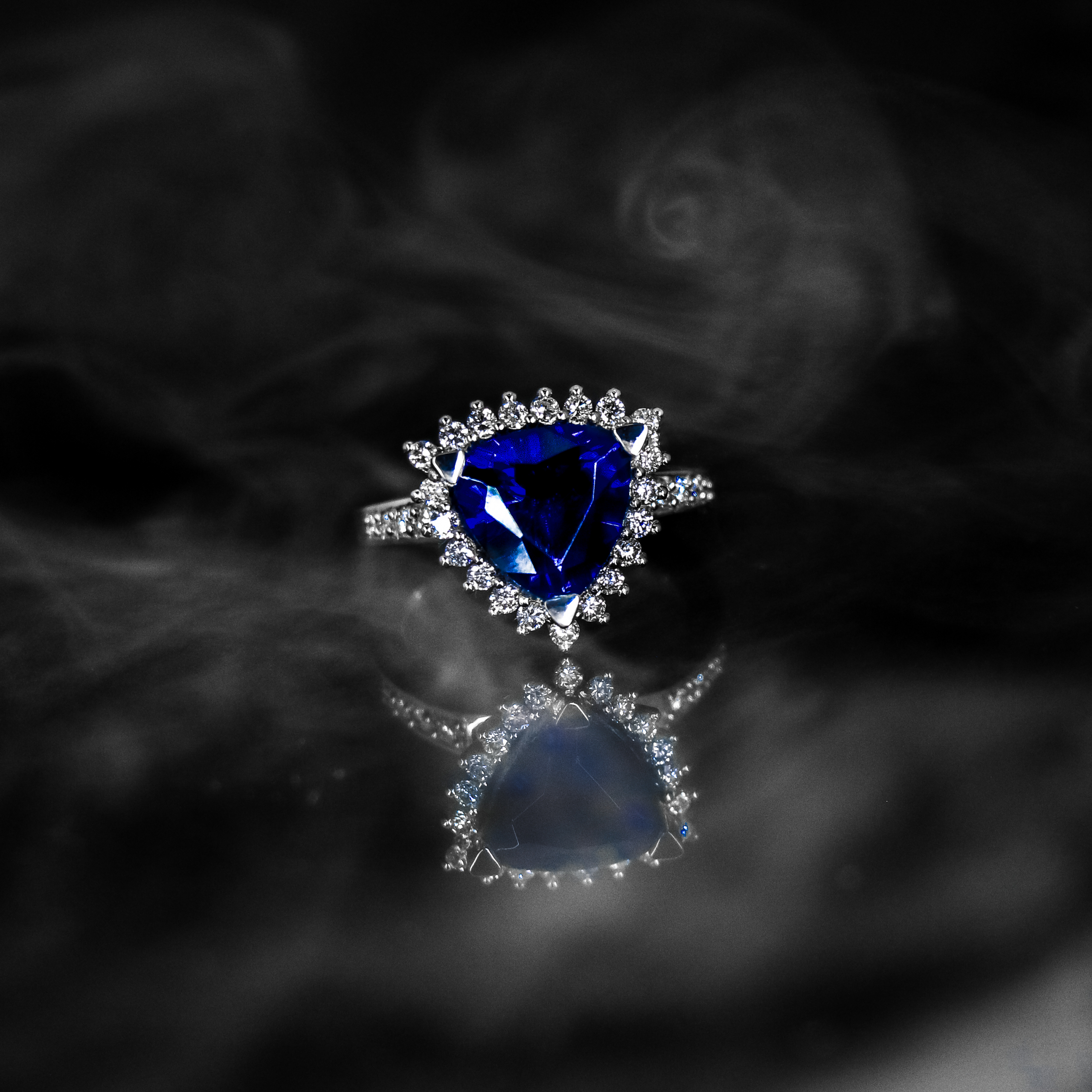 trillion sapphire ring in smokes