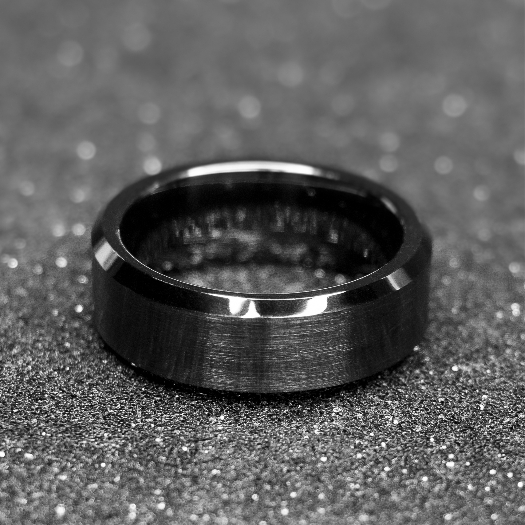 Black Ceramic Ring with Koa Wood & Lapis Tri-Inlay - 8mm, Dome Shape,
