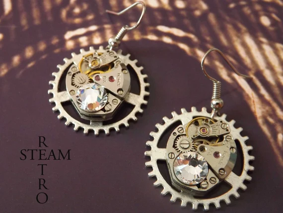 steampunk earrings with watch movements